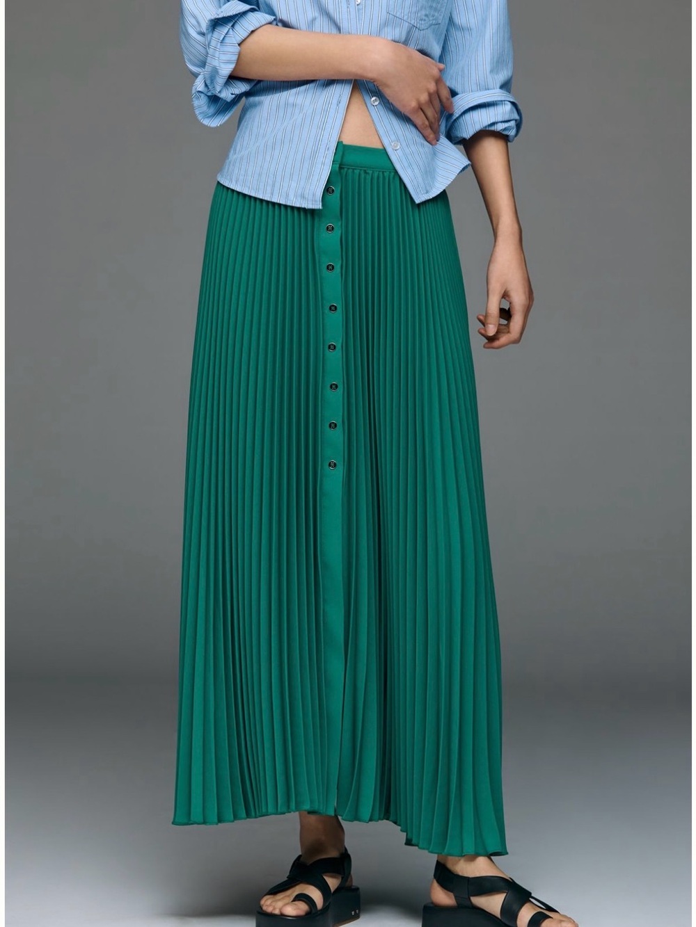 Maeve Pleated Button-front Midi Skirt - Picture 3 of 7